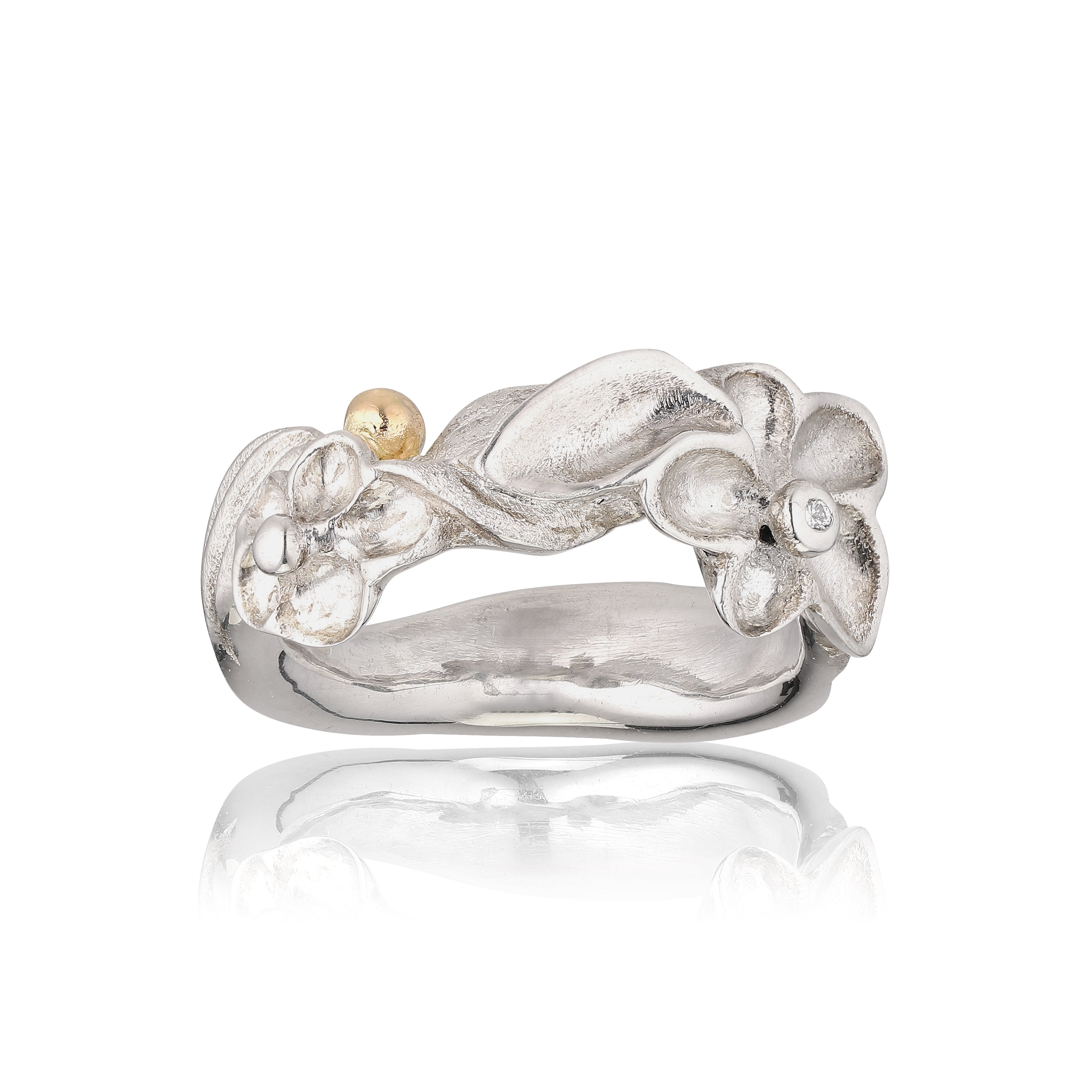 Kairy Fantasy dragende sølv ring med guld og diamant.