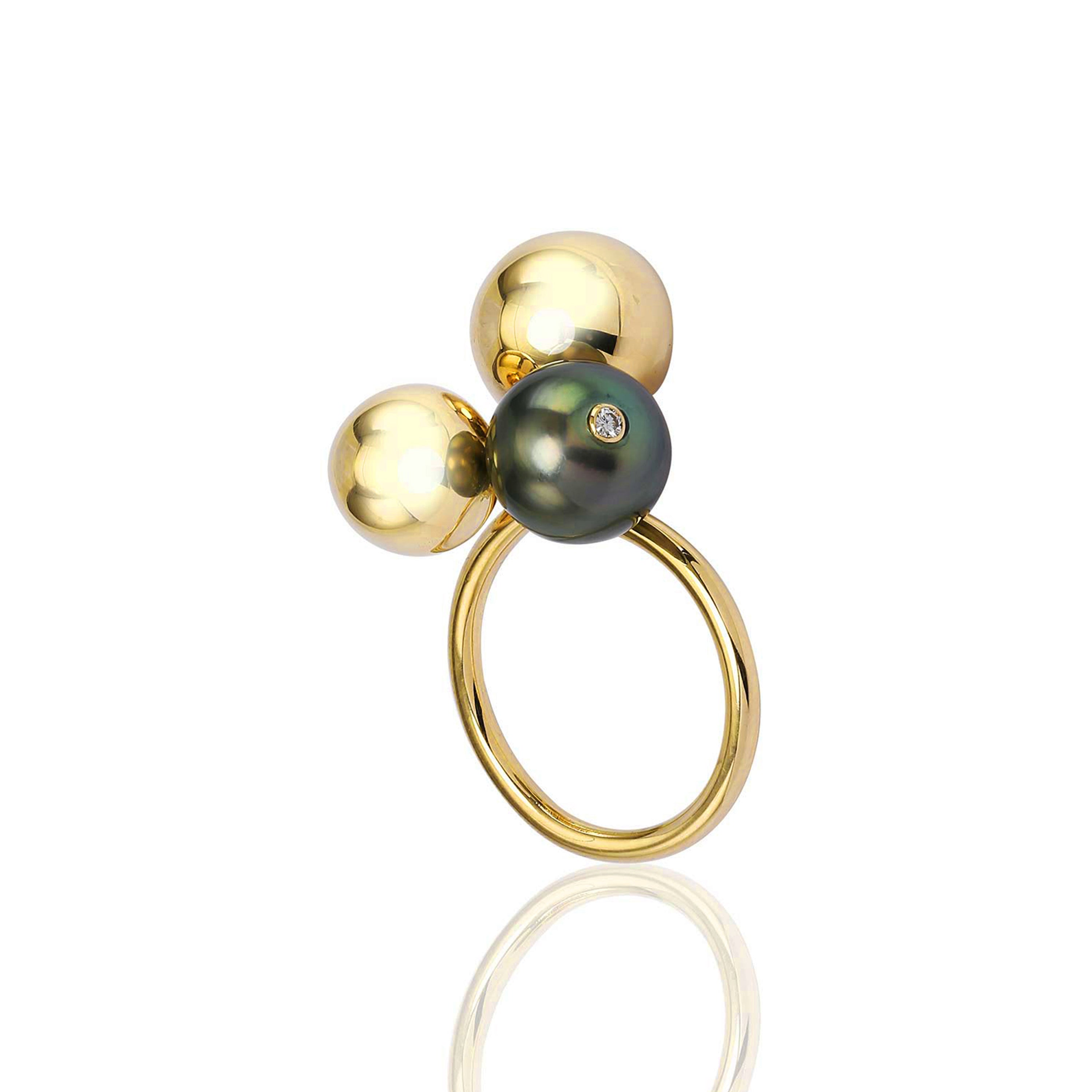 Obi Elegans overdådig guld ring med Tahiti perle og diamant.