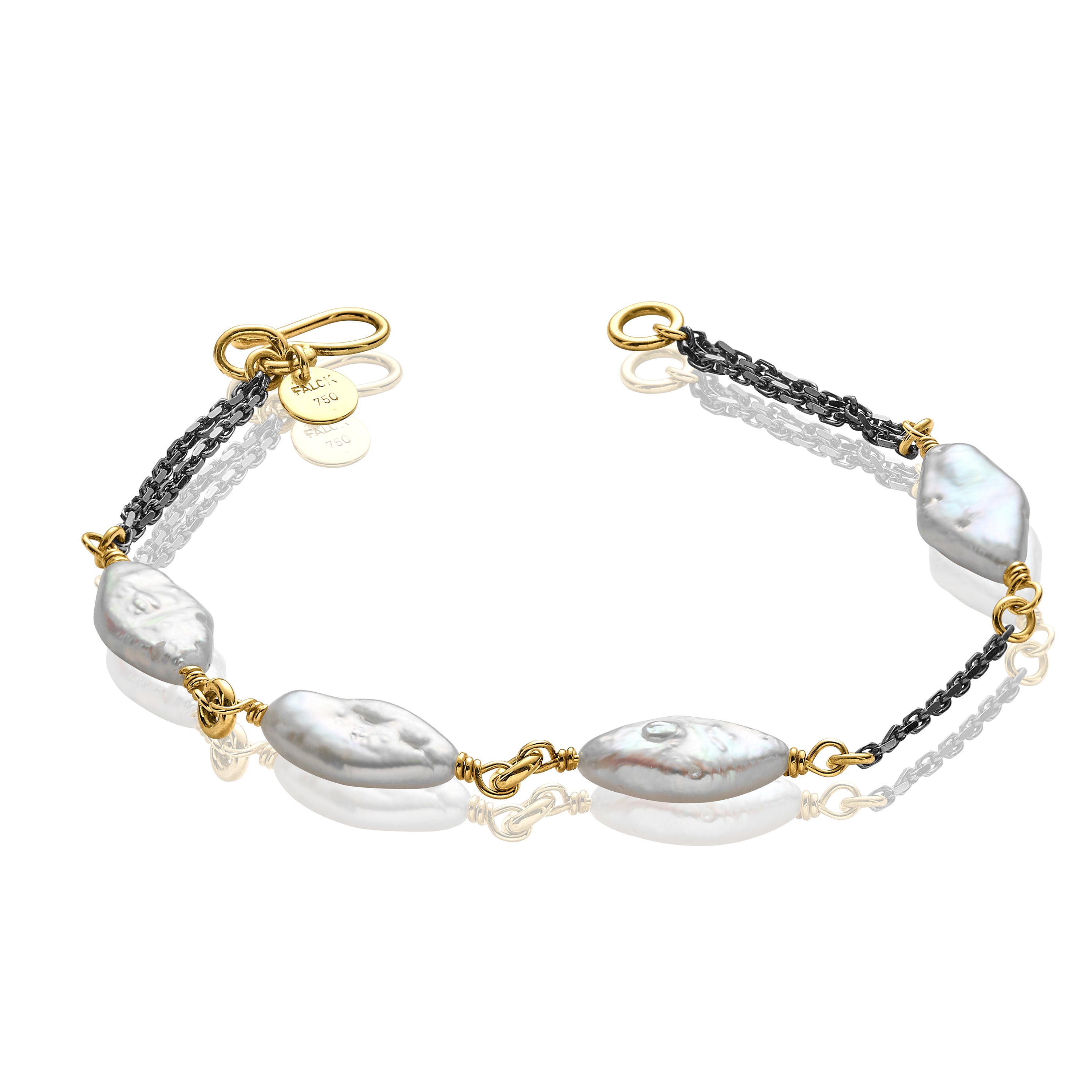 Hanako Albe udsøgt sort sølv og guld armbånd med perler.