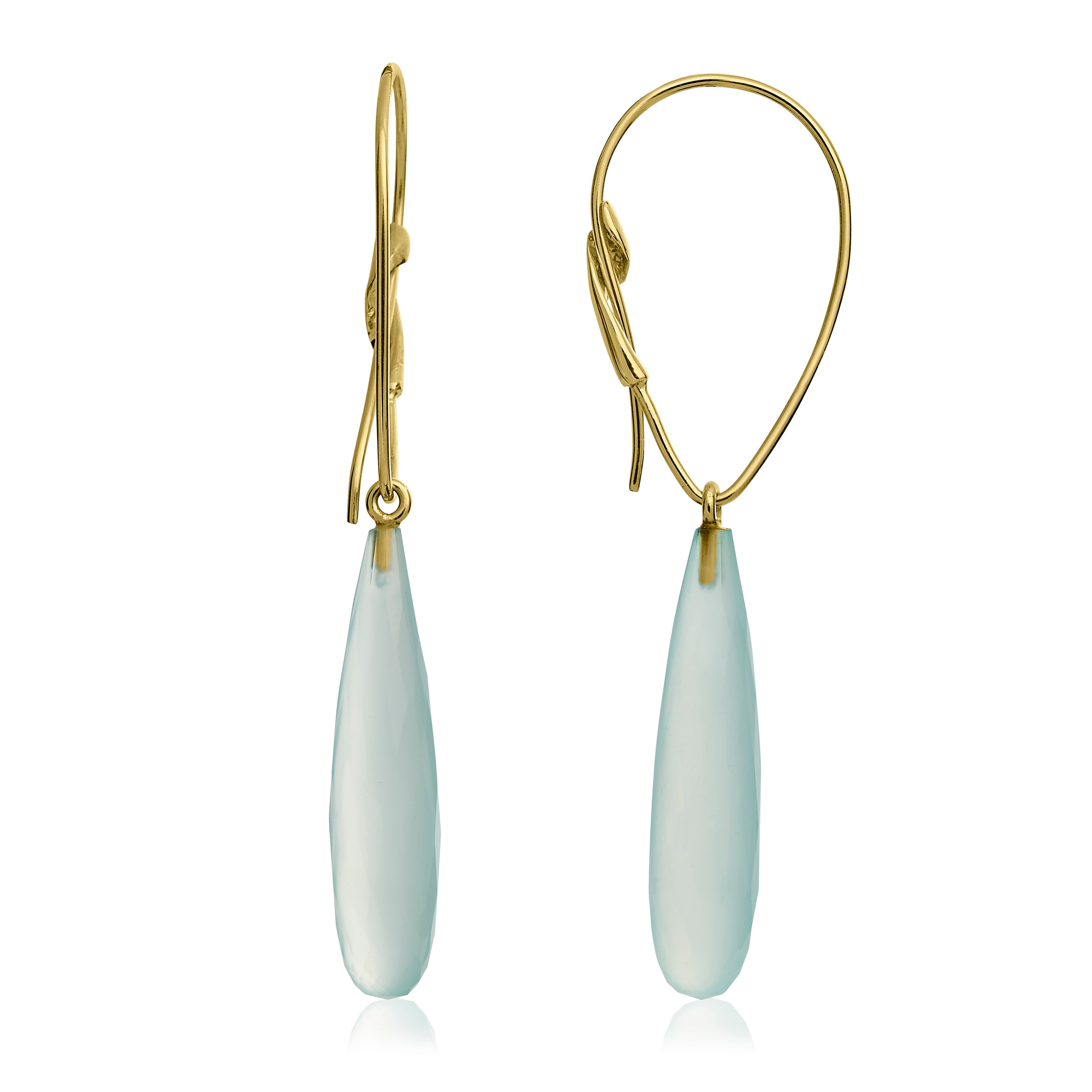 Kairy Mobile Refined gold earrings with drop-shaped stone.