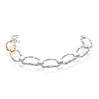 Iwa Classic brilliant silver bracelet with a gold link.
