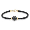 Hanako Exquis Exquisite leather bracelet with gold and an engraved Tahitian pearl.